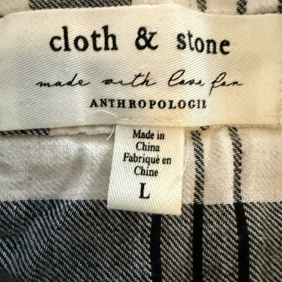Cloth & Stone Anthropologie Plaid Button Front Linen Blend Shirt Dress L - Picture 8 of 10